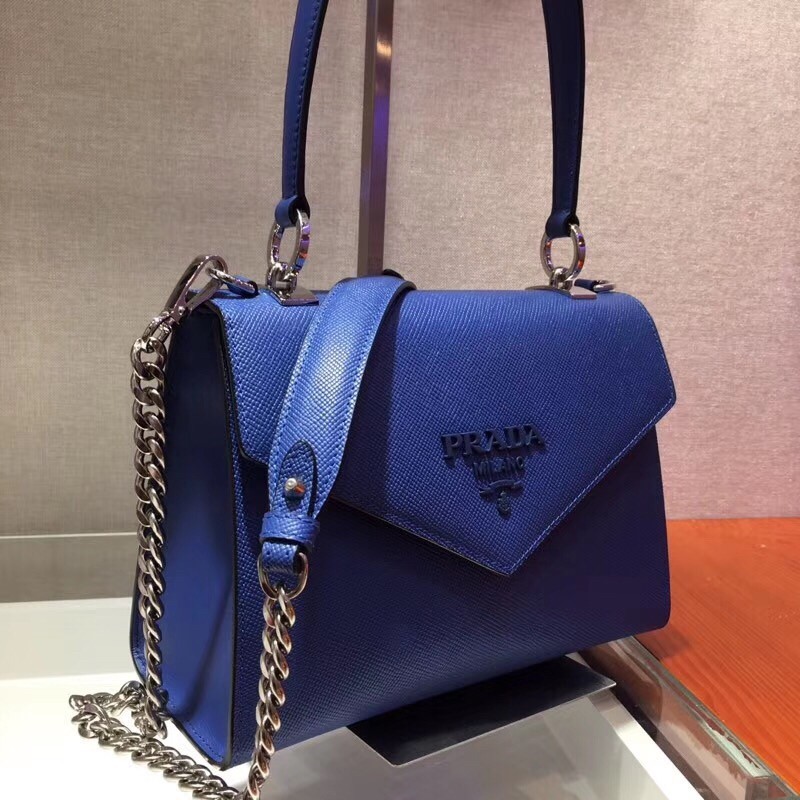 Prada Monochrome Top Handle Bag In Blue Saffiano Leather 799