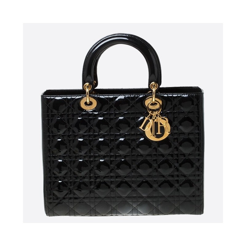 Dior Large Lady Dior Bag In Black Patent Leather 002