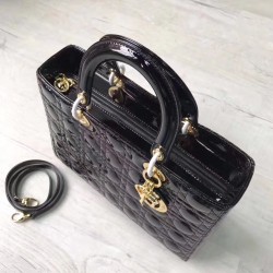 Dior Large Lady Dior Bag In Black Patent Leather 002