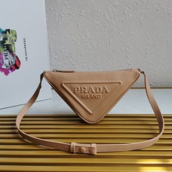 Prada Triangle Pouch Bag In Beige Leather  300