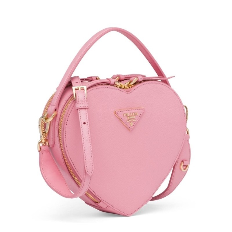 Prada Odette Heart Bag In Pink Saffiano Leather 333