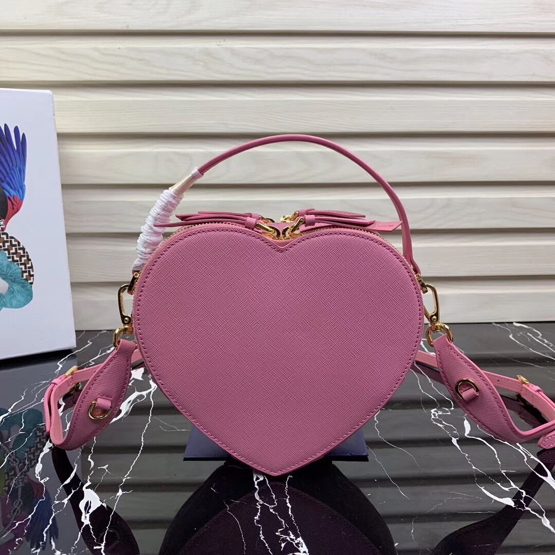 Prada Odette Heart Bag In Pink Saffiano Leather 333