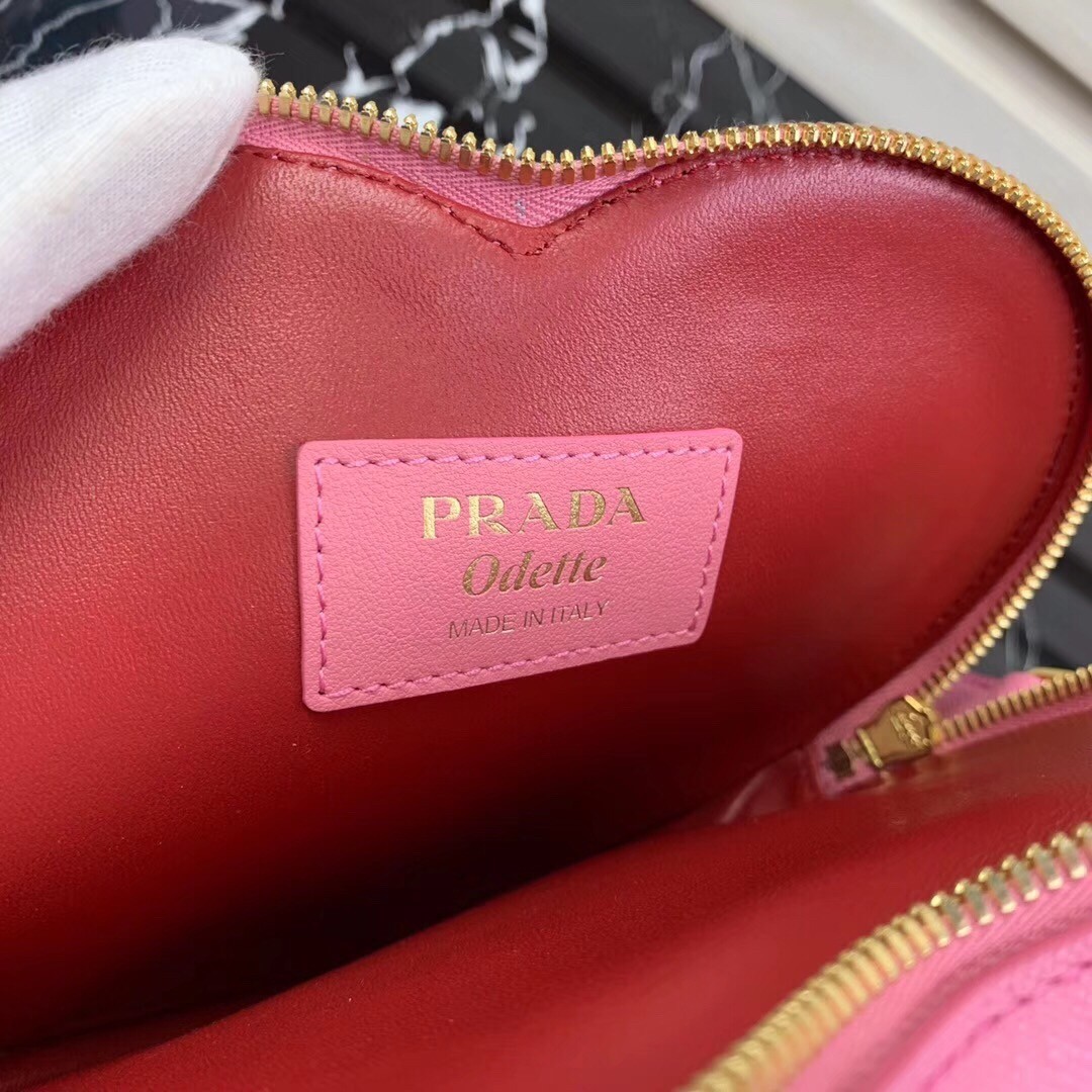 Prada Odette Heart Bag In Pink Saffiano Leather 333