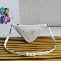 Prada Triangle Pouch Bag In White Leather  679