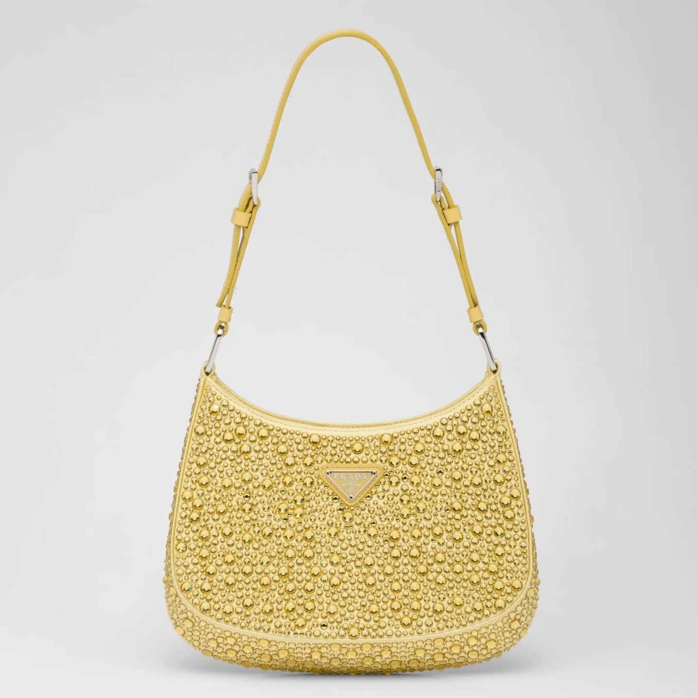 Prada Cleo Bag In Yellow Satin with Cystal Appliques 970