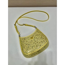 Prada Cleo Bag In Yellow Satin with Cystal Appliques 970