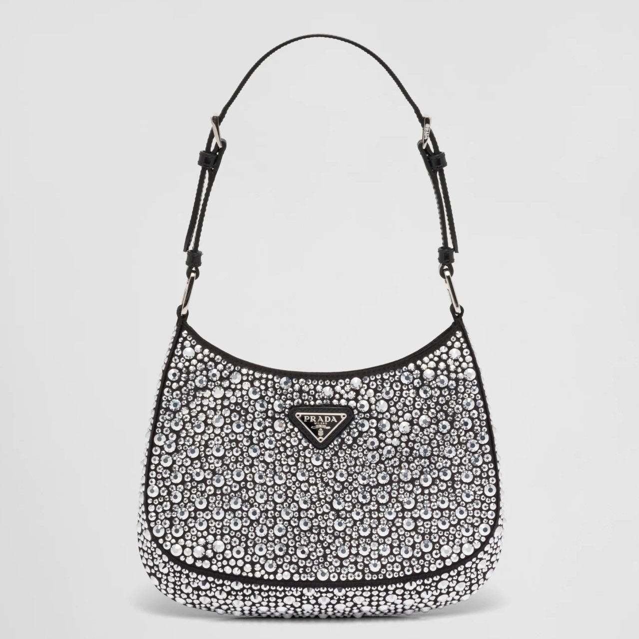 Prada Cleo Bag In Black Satin with Cystal Appliques 862