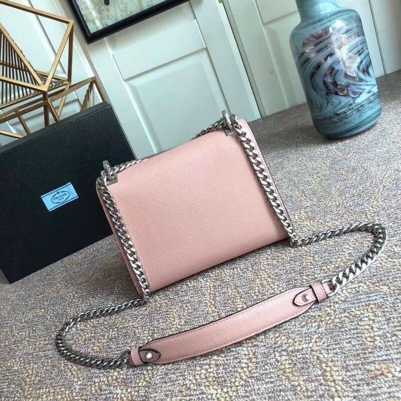 Prada Monochrome Flap Bag In Powder Pink Saffiano Leather 383