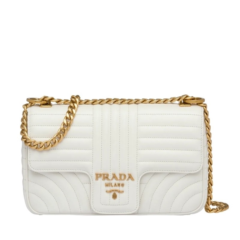 Prada Medium Diagramme Flap Bag In White Calfskin 433