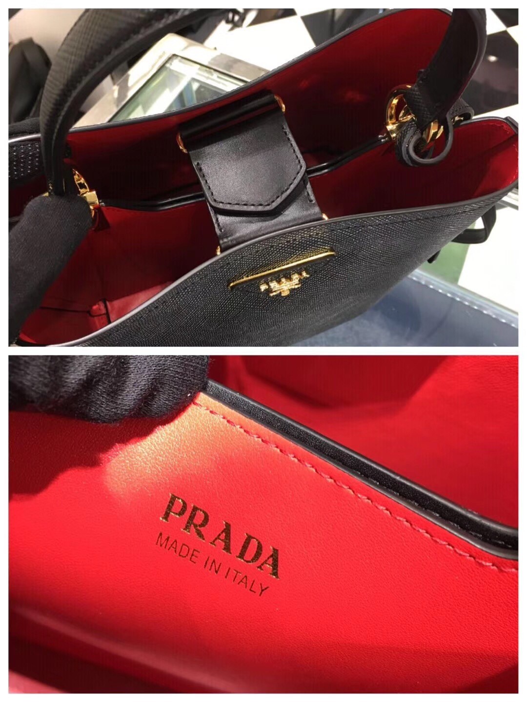 Prada Black Saffiano North South Double Medium Bag 157