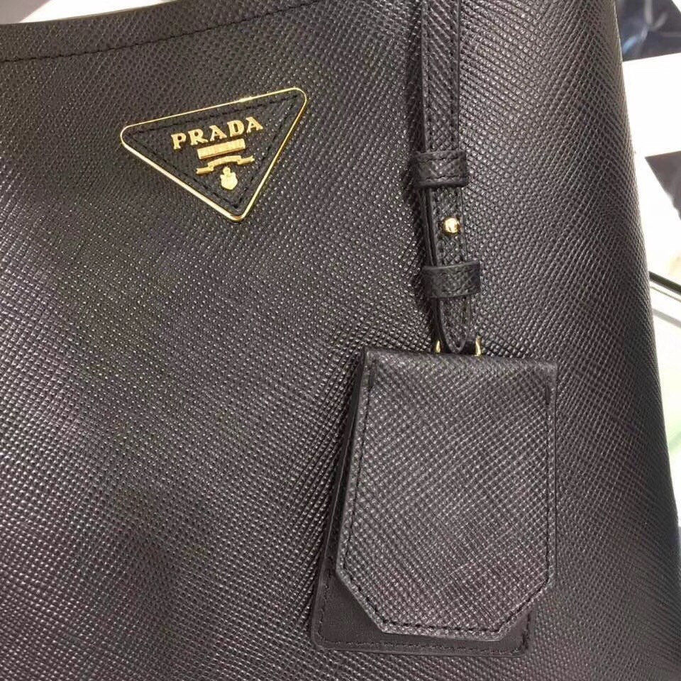 Prada Black Saffiano North South Double Medium Bag 157