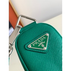 Prada Triangle Shoulder Bag In Green Saffiano Calfskin 472