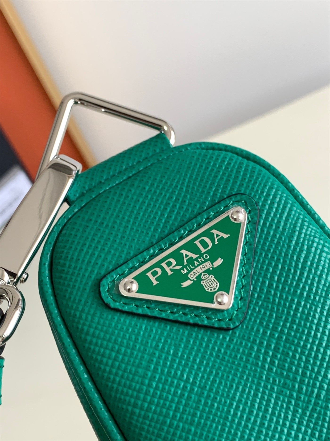 Prada Triangle Shoulder Bag In Green Saffiano Calfskin 472