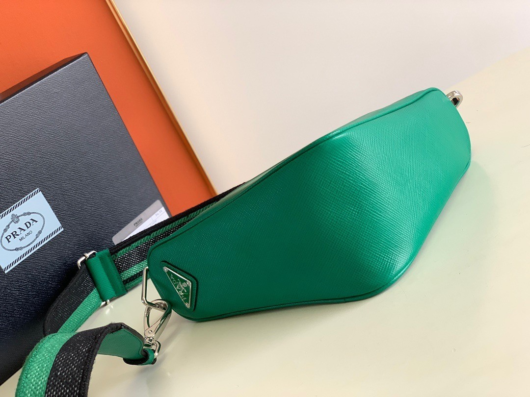 Prada Triangle Shoulder Bag In Green Saffiano Calfskin 472