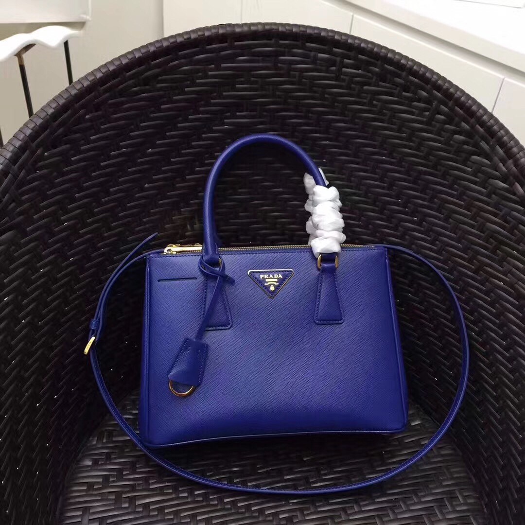 Prada Small Galleria Bag In Blue Saffiano Leather 267