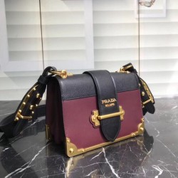 Prada Cahier Shoulder Bag In Bordeaux/Black Leather 671