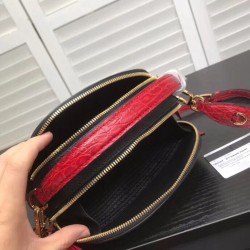 Prada Odette Black Saffiano And Red Crocodile Bag 651