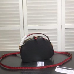 Prada Odette Black Saffiano And Red Crocodile Bag 651