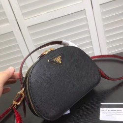 Prada Odette Black Saffiano And Red Crocodile Bag 651