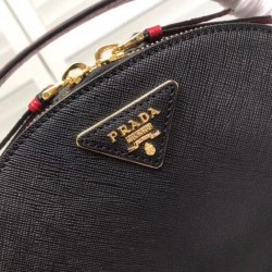 Prada Odette Black Saffiano And Red Crocodile Bag 651