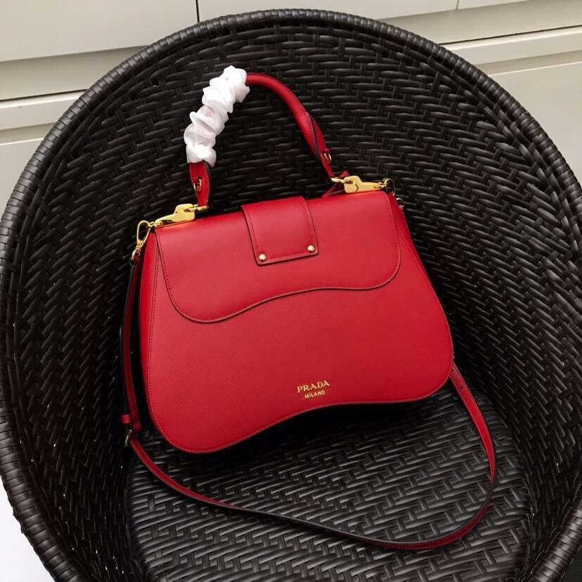 Prada Red Large Sidonie Saffiano Leather Bag 962