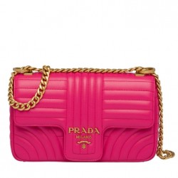 Prada Medium Diagramme Flap Bag In Rose Red Calfskin 985