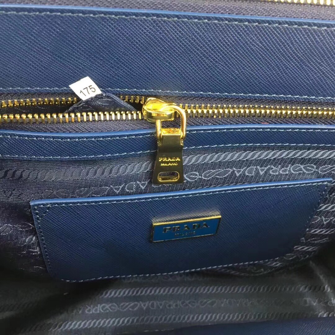 Prada Medium Galleria Bag In Blue Saffiano Leather 811