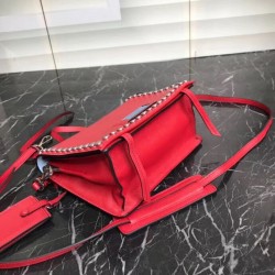 Prada Etiquette Bag In Red Calfskin With Metal Stud Trim 538