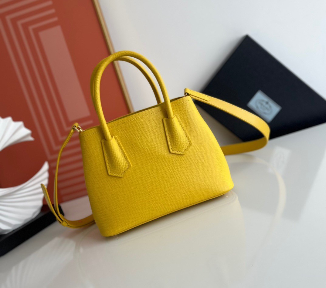 Prada Double Mini Bag In Yellow Saffiano Leather 116