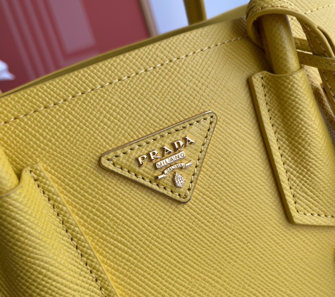 Prada Double Mini Bag In Yellow Saffiano Leather 116