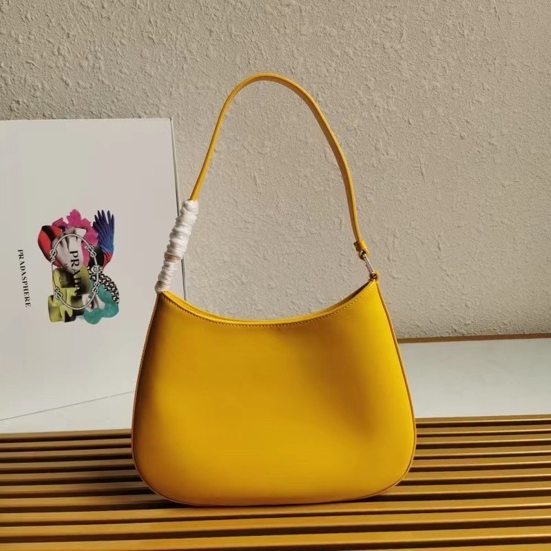 Prada Cleo Shoulder Small Bag In Yellow Brushed Leather 923