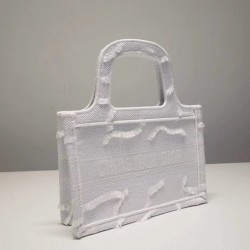 Dior Small Book Tote In White Camouflage Embroidered Canvas 053