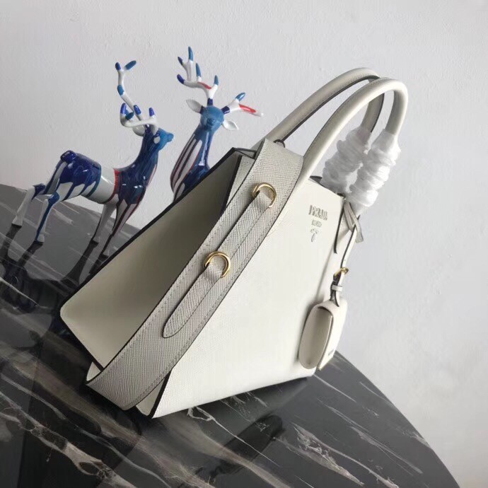 Prada Large Monochrome Bag In White Saffiano Leather 462