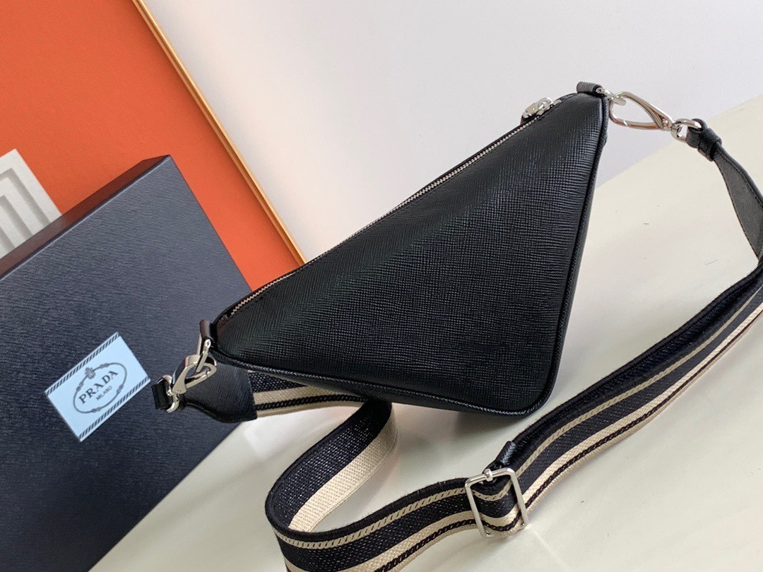 Prada Triangle Shoulder Bag In Black Saffiano Calfskin 667