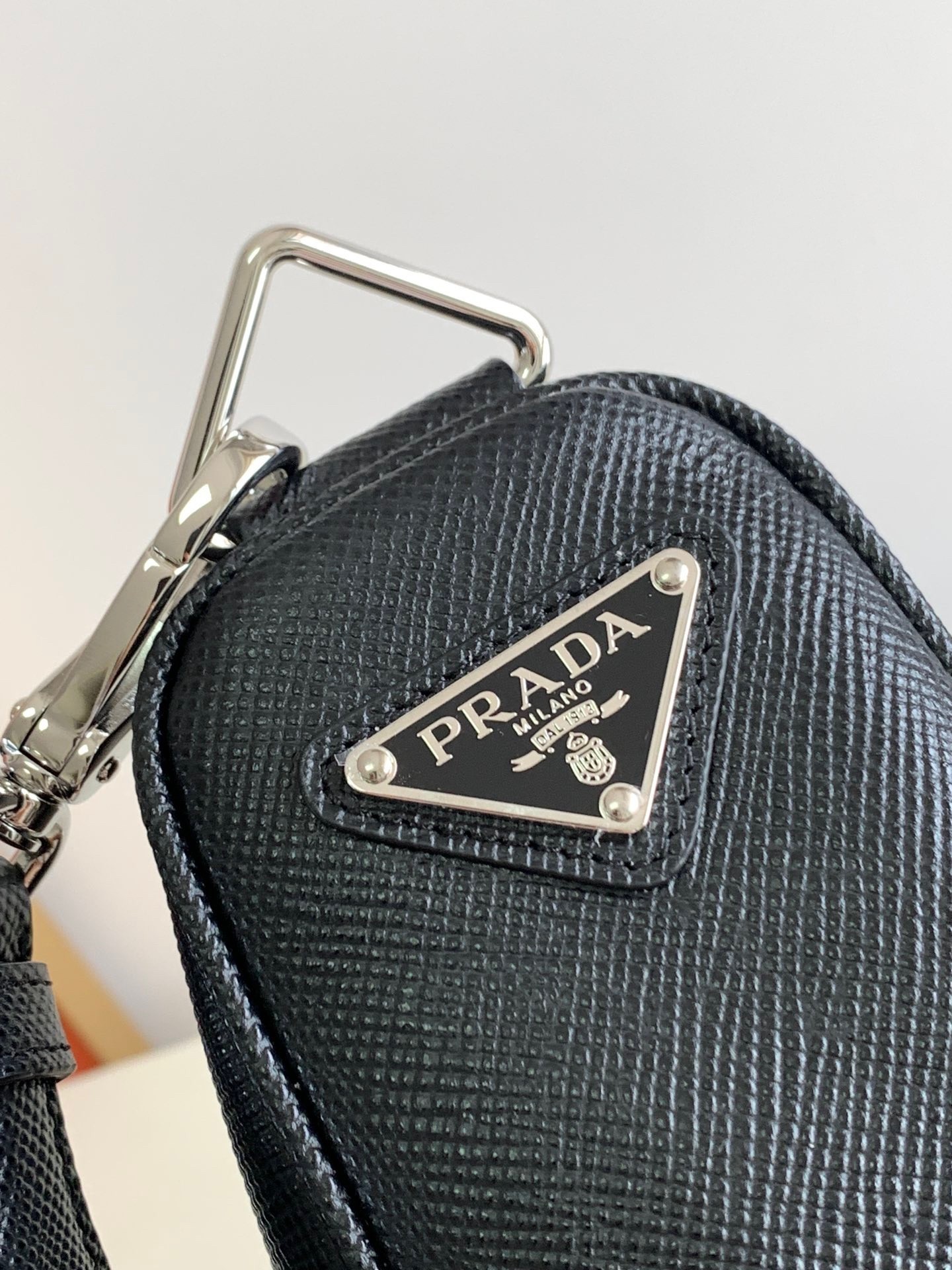 Prada Triangle Shoulder Bag In Black Saffiano Calfskin 667