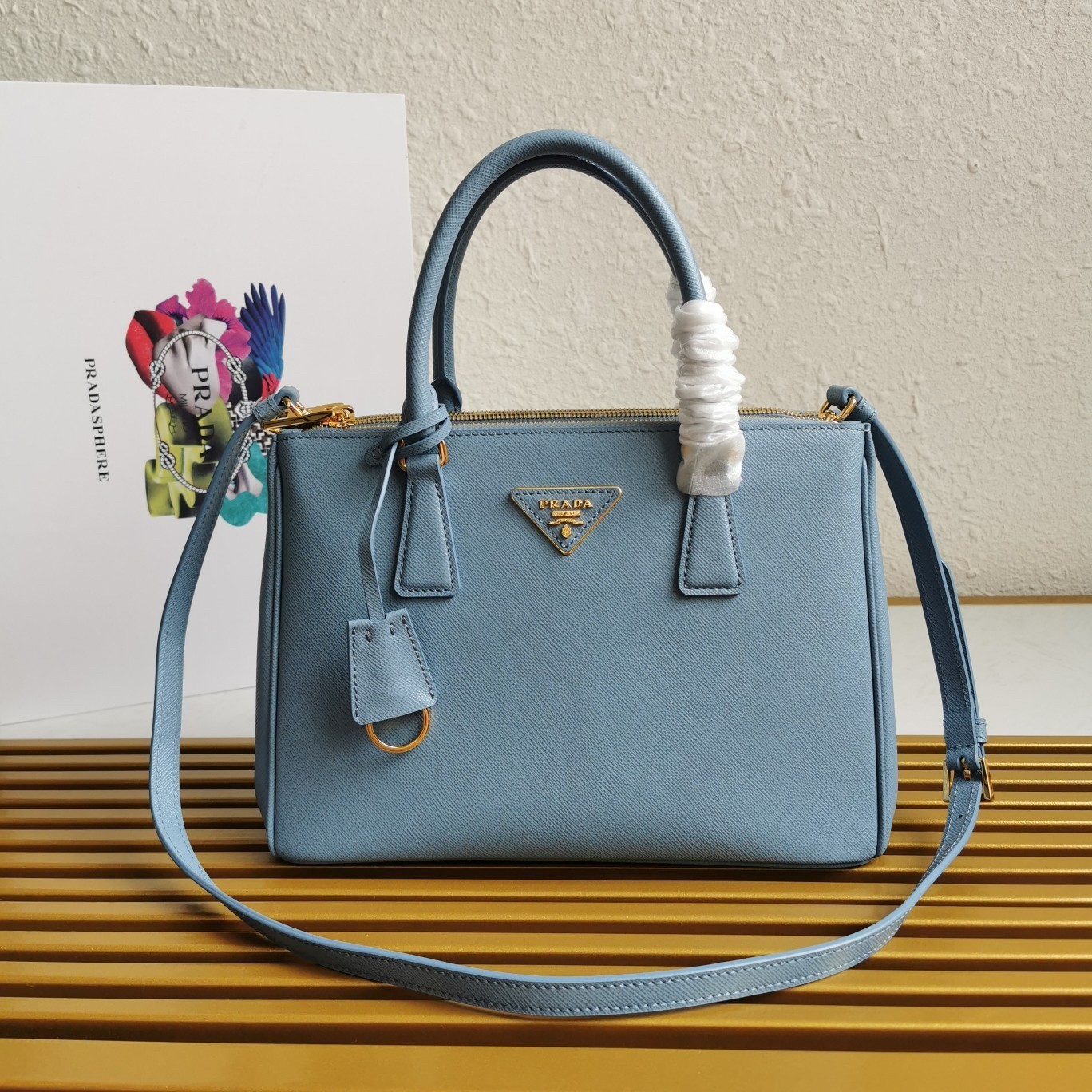 Prada Small Galleria Bag In Celeste Saffiano Leather 362