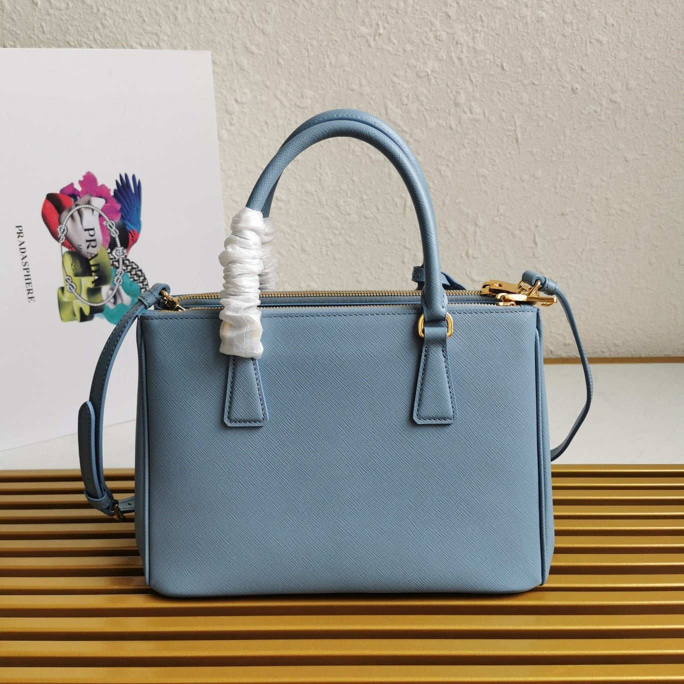 Prada Small Galleria Bag In Celeste Saffiano Leather 362