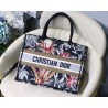 Dior Small Book Tote In Black Camouflage With Flowers 973