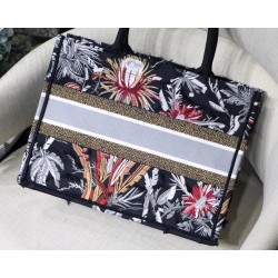 Dior Small Book Tote In Black Camouflage With Flowers 973