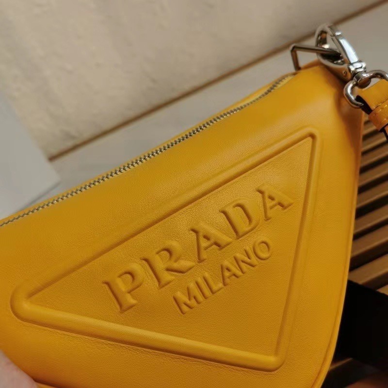 Prada Triangle Shoulder Bag In Yellow Leather 228