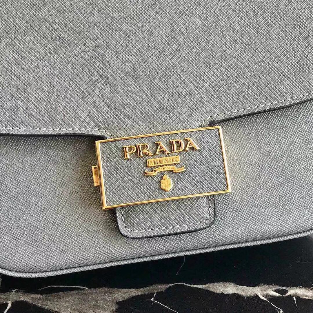 Prada Embleme Bag In Grey Saffiano Leather  829