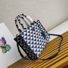 Prada Symbole Small Bag In White/Blue Jjacquard Fabric 944