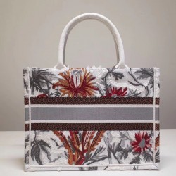 Dior Small Book Tote In White Camouflage With Flowers 725