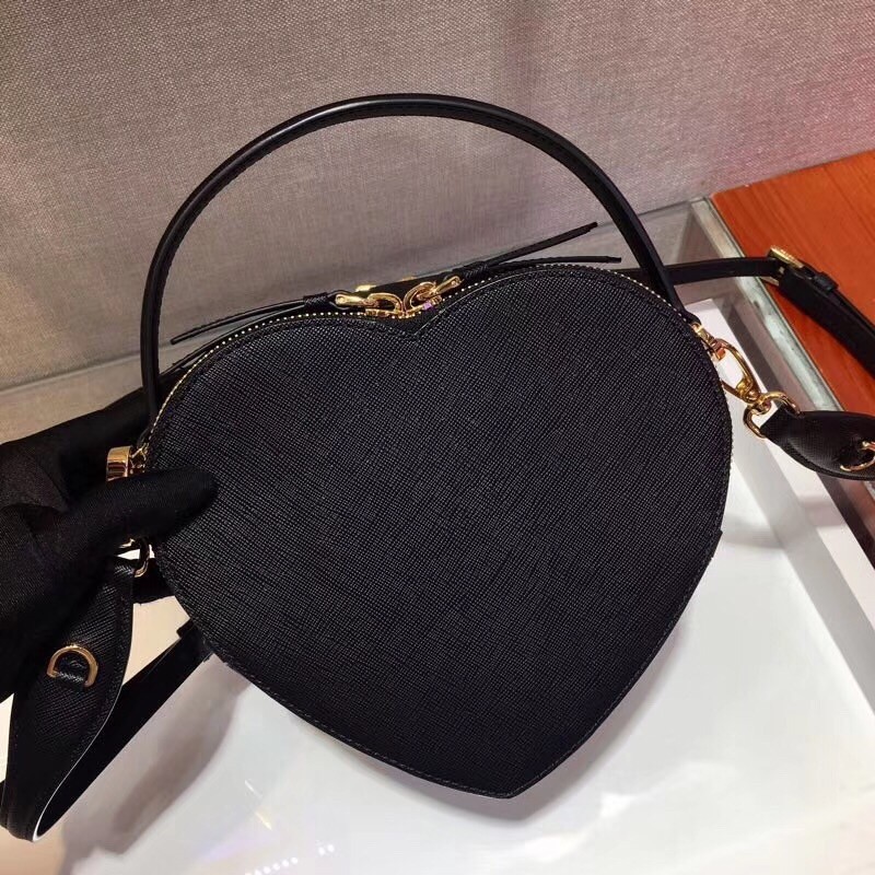 Prada Odette Heart Bag In Black Saffiano Leather 985