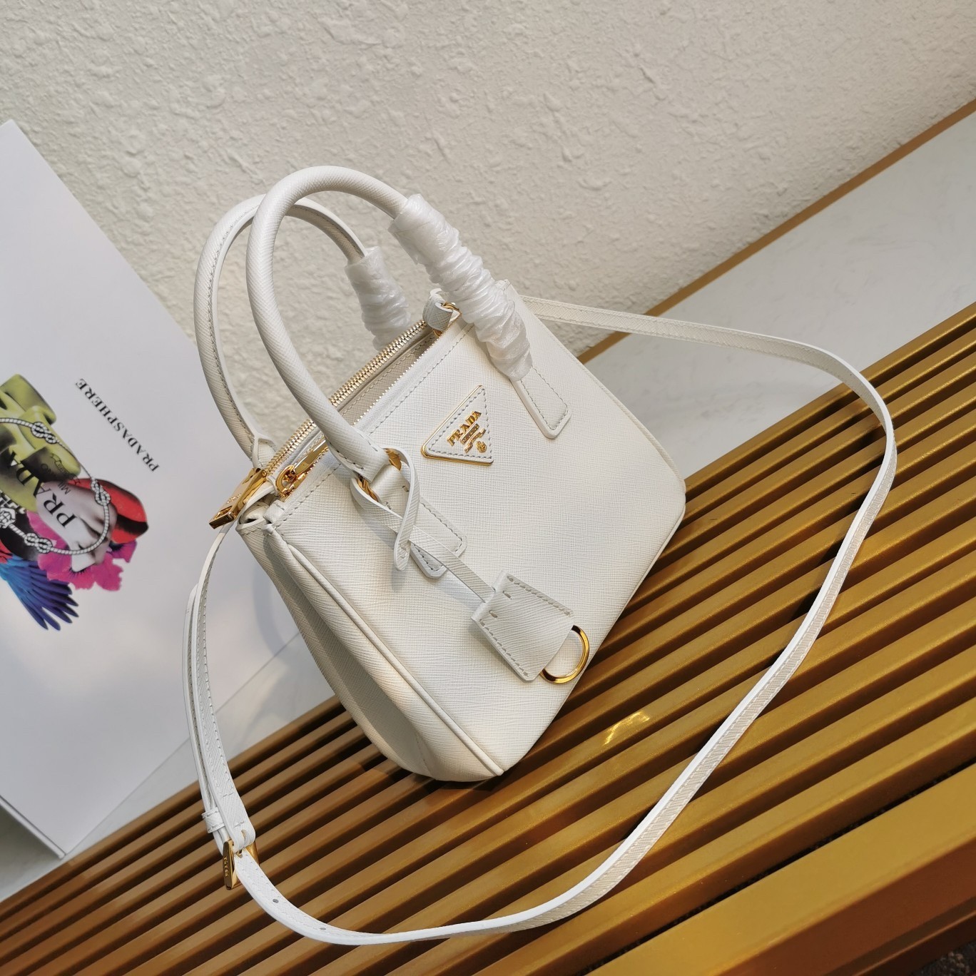 Prada Mini Galleria Bag In White Saffiano Leather 618