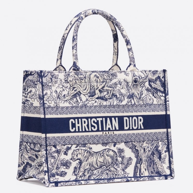 Dior Small Book Tote In Blue Toile De Jouy Canvas 139