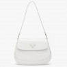 Prada White Brushed Leather Cleo Shoulder Bag with Flap 417