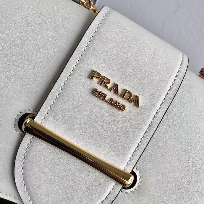 Prada Sidonie Shoulder Bag In White Calfskin 605