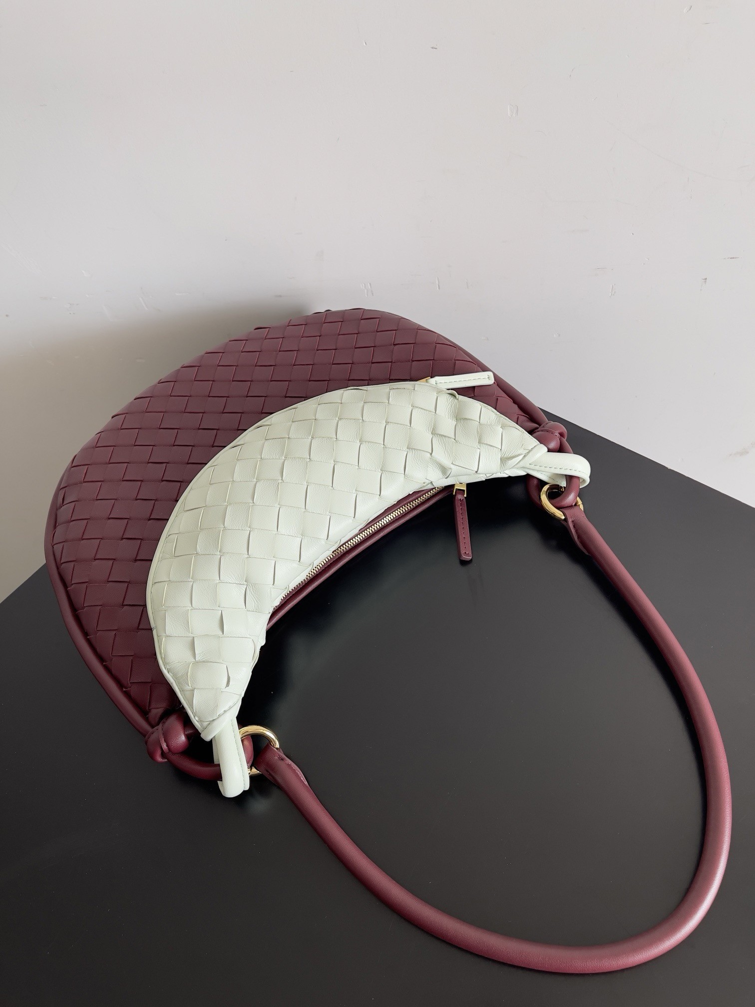 Bottega Veneta Gemelli Medium Bag in Barolo/Glacier Intrecciato Lambskin 310