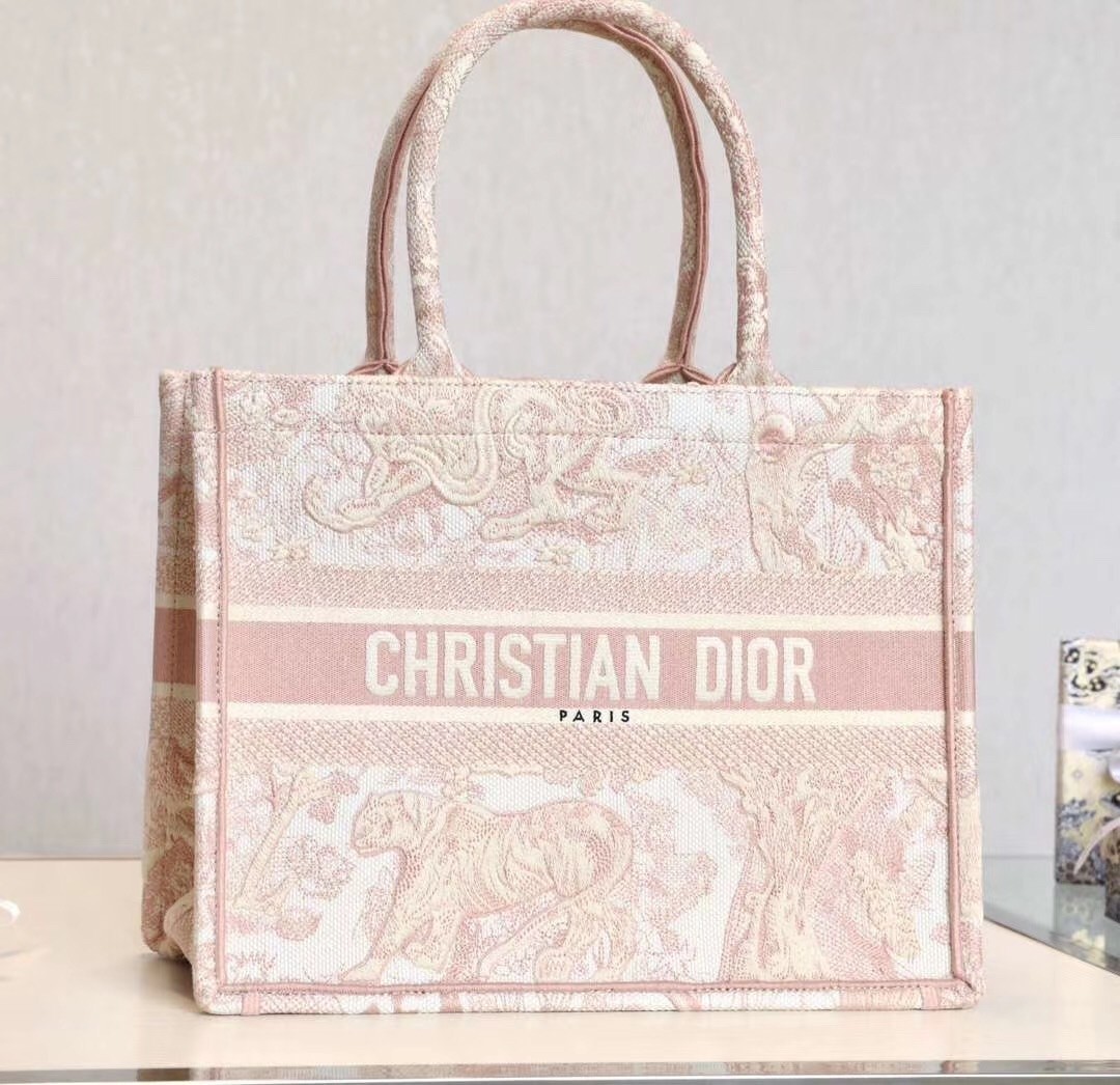 Dior Small Book Tote In Pink Toile De Jouy Canvas 157